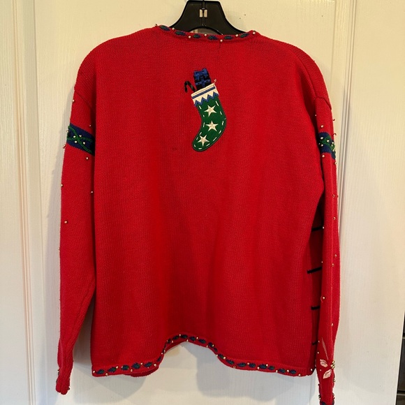 Hampshire Studio Vintage Red Embroidered Christmas Sweater Cardigan Size XL - Picture 4 of 6